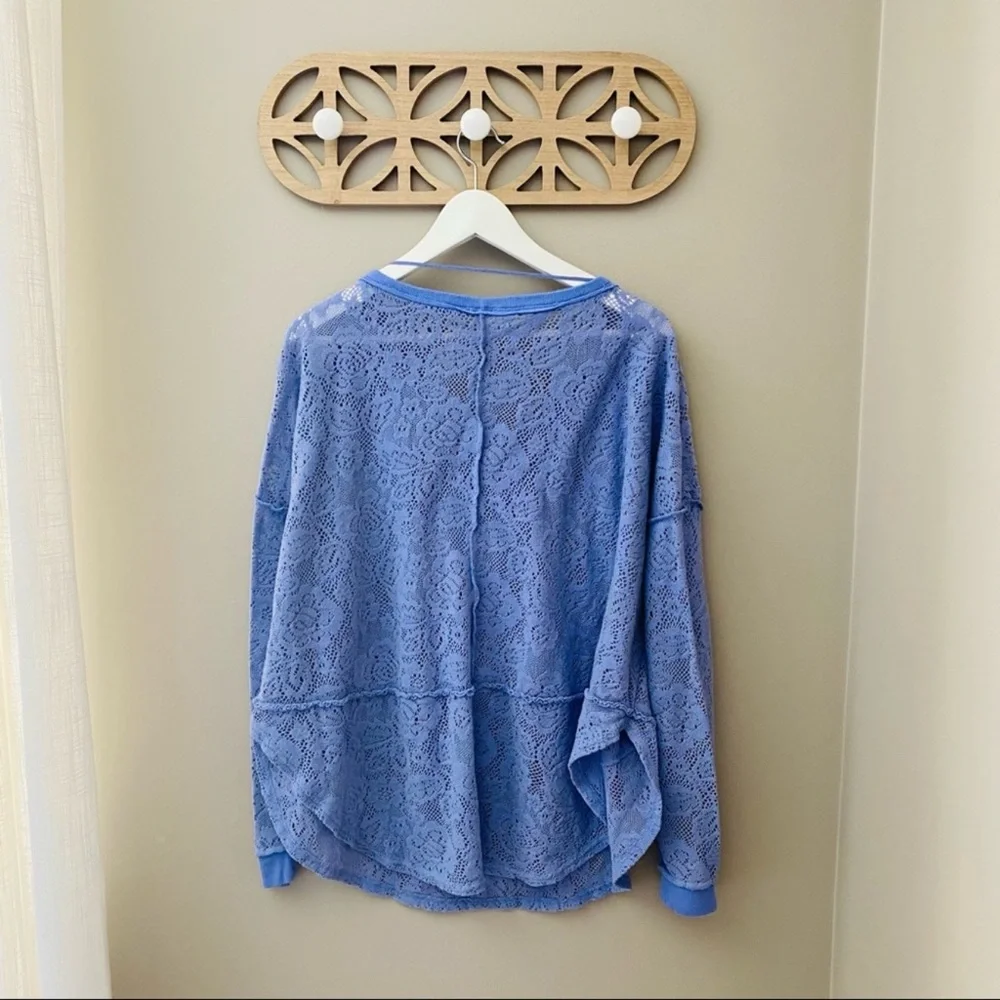 Free People Not Cold in This Lace Long Sleeve Top Purple Sz Large - Picture 7 of 10